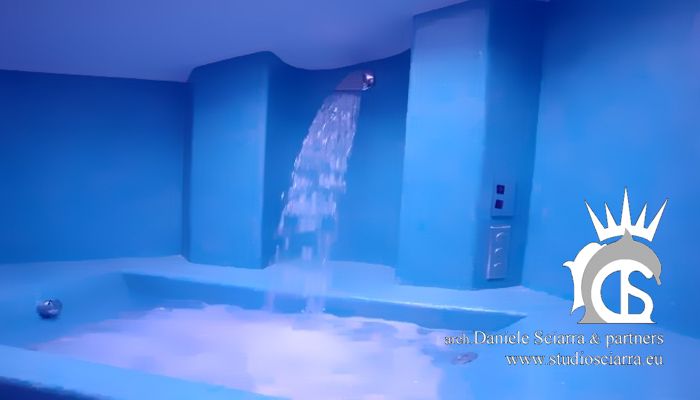 Sala da bagno benessere in resina azzurro mare